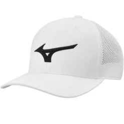 Mizuno Tour Vent Snapback Hat -Elite Golf Shop 2024 mizuno tour vent snapback hat white black front itempicture