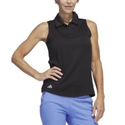 Adidas Women's Texture Sleeveless Polo -Elite Golf Shop adidas 2023 womens texture sleeveless polo black front itempicture