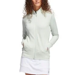 Adidas Women's Textured Full Zip Jacket -Elite Golf Shop adidas fw22 womens textured full zip jacket linen green itempicture