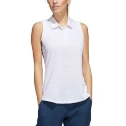 Adidas FW22 Women's Textured Sleeveless Polo -Elite Golf Shop adidas fw22 womens textured sleeveless polo white front itempicture