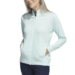 Adidas Women's Textured Full Zip Jacket -Elite Golf Shop adidas fw23 womens textured full zip jacket semi flash aqua model itempicture