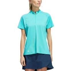 Adidas Women's Short Sleeve Mock Neck Polo -Elite Golf Shop adidas ss22 womens short sleeve mock neck polo semi mint rush itempicture