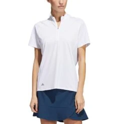 Adidas Women's Short Sleeve Mock Neck Polo -Elite Golf Shop adidas ss22 womens short sleeve mock neck polo white itempicture