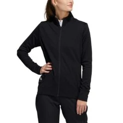 Adidas Women's Textured Full Zip Jacket -Elite Golf Shop adidas ss22 womens textured full zip jacket black itempicture