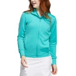 Adidas Women's Textured Full Zip Jacket -Elite Golf Shop adidas ss22 womens textured full zip jacket semi mint rush model itempicture