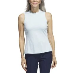 Adidas Women's Heathered Essentials Mock Sleeveless 14 Adidas Women's Heathered Essentials Mock Sleeveless -Elite Golf Shop adidas ss23 womens heathered essentials mock semi flash green front itempicture