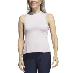 Adidas Women's Heathered Essentials Mock Sleeveless 15 Adidas Women's Heathered Essentials Mock Sleeveless -Elite Golf Shop adidas ss23 womens heathered essentials mock wonder taupe front itempicture