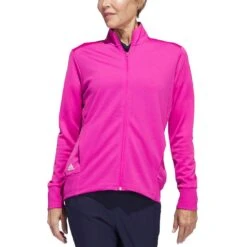 Adidas Women's Textured Full Zip Jacket -Elite Golf Shop adidas ss23 womens textured full zip jacket lucid fuchsia model itempicture