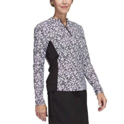 Adidas Women's Ultimate365 Print Pullover -Elite Golf Shop adidas ss23 womens ultimate365 print pullover black white side itempicture