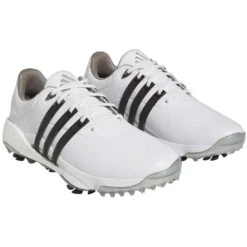 Adidas Tour360 22 Boost Golf Shoes White/Black/Silver -Elite Golf Shop adidas tour360 boost 22 golf shoes white black silver front true itempicture