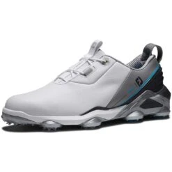 FootJoy Tour Alpha Golf Shoes White/Grey/Blue -Elite Golf Shop footjoy tour alpha golf shoes white grey blue front itempicture