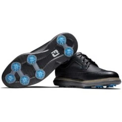 FootJoy Traditions Wing Tip Golf Shoes Black/Blue/Grey -Elite Golf Shop footjoy traditions wing tip golf shoes black blue grey combo itempicture