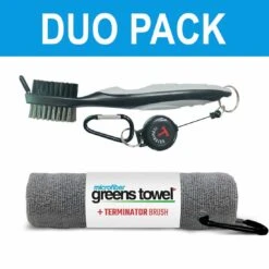 Clip Wipes Greens Towel Plus Terminator Brush -Elite Golf Shop golf accessories clip wipes greens towel plus terminator brush silver itempicture
