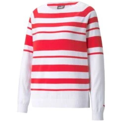 Puma Women's Ribbon Sweater -Elite Golf Shop puma 2021 womens ribbon sweater white teaberry itempicture