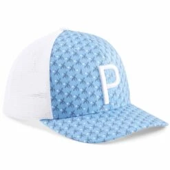 Puma Palms Trucker Hat -Elite Golf Shop puma 2023 palms trucker hat regal blue navy blazer front itempicture