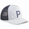 Puma Palms Trucker Hat -Elite Golf Shop puma 2023 palms trucker hat white deep navy front itempicture