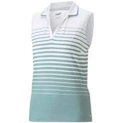 Puma Women's MATTR Stripe Sleeveless Polo -Elite Golf Shop puma 2023 womens mattr stripe sleeveless polo adriatic itempicture