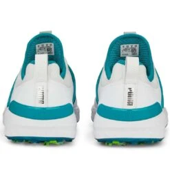 Puma Ignite Articulate Golf Shoes White/Silver/Green Lagoon -Elite Golf Shop puma ignite articulate golf white silver green lagoon 376078 08 heel itempicture