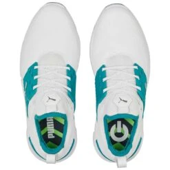 Puma Ignite Articulate Golf Shoes White/Silver/Green Lagoon -Elite Golf Shop puma ignite articulate golf white silver green lagoon 376078 08 top itempicture
