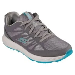Skechers Women's GO GOLF Elite 5 Score Golf Shoes Grey/Aqua -Elite Golf Shop skechers women s go golf elite 5 score golf shoes grey aqua front itempicture